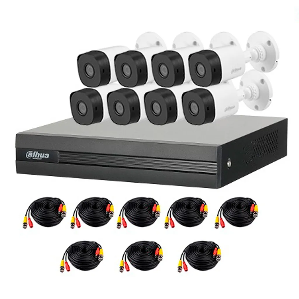 Spn-KIT/XVR1B08-I-1T/8-B1A21N-0280B. Kit XVR Dahua 8 canales con cámaras 2mp lente 2.8mm incluye di