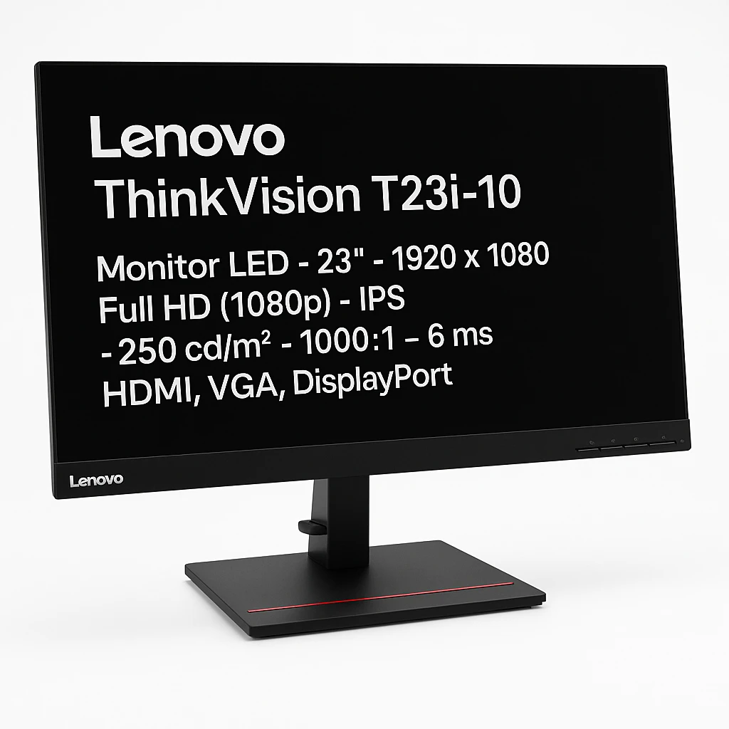 Lenovo ThinkVision T23i-10 - Monitor LED - 23" - 1920 x 1080 Full HD (1080p) - IPS - 250 cd/m² - 1000:1 - 6 ms - HDMI, VGA, DisplayPort - negro - para ThinkBook 14; ThinkCentre M715q (2nd Gen