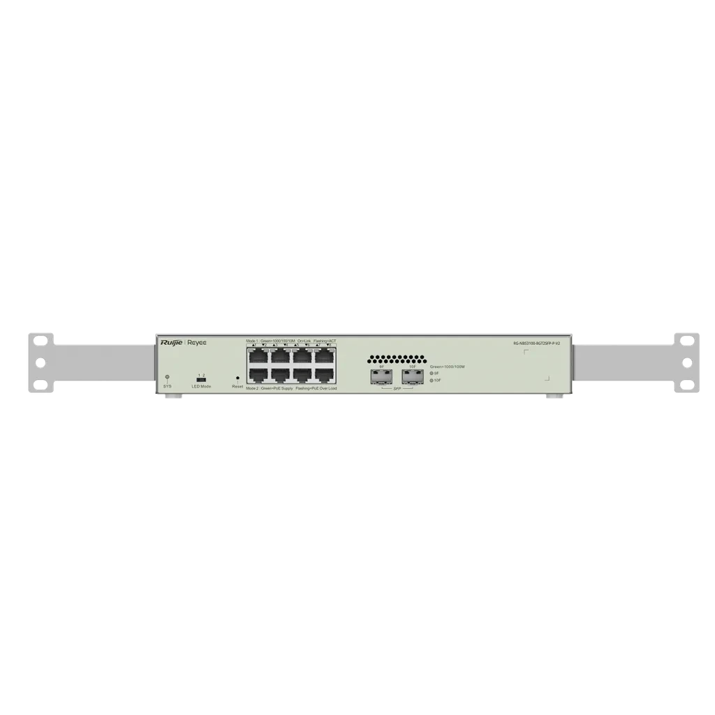 RG-NBS3100-8GT2SFP-P-V2. Switch REYEE administrable por cloud 8 puertos PoE Gigabit 2 Puertos SFP.