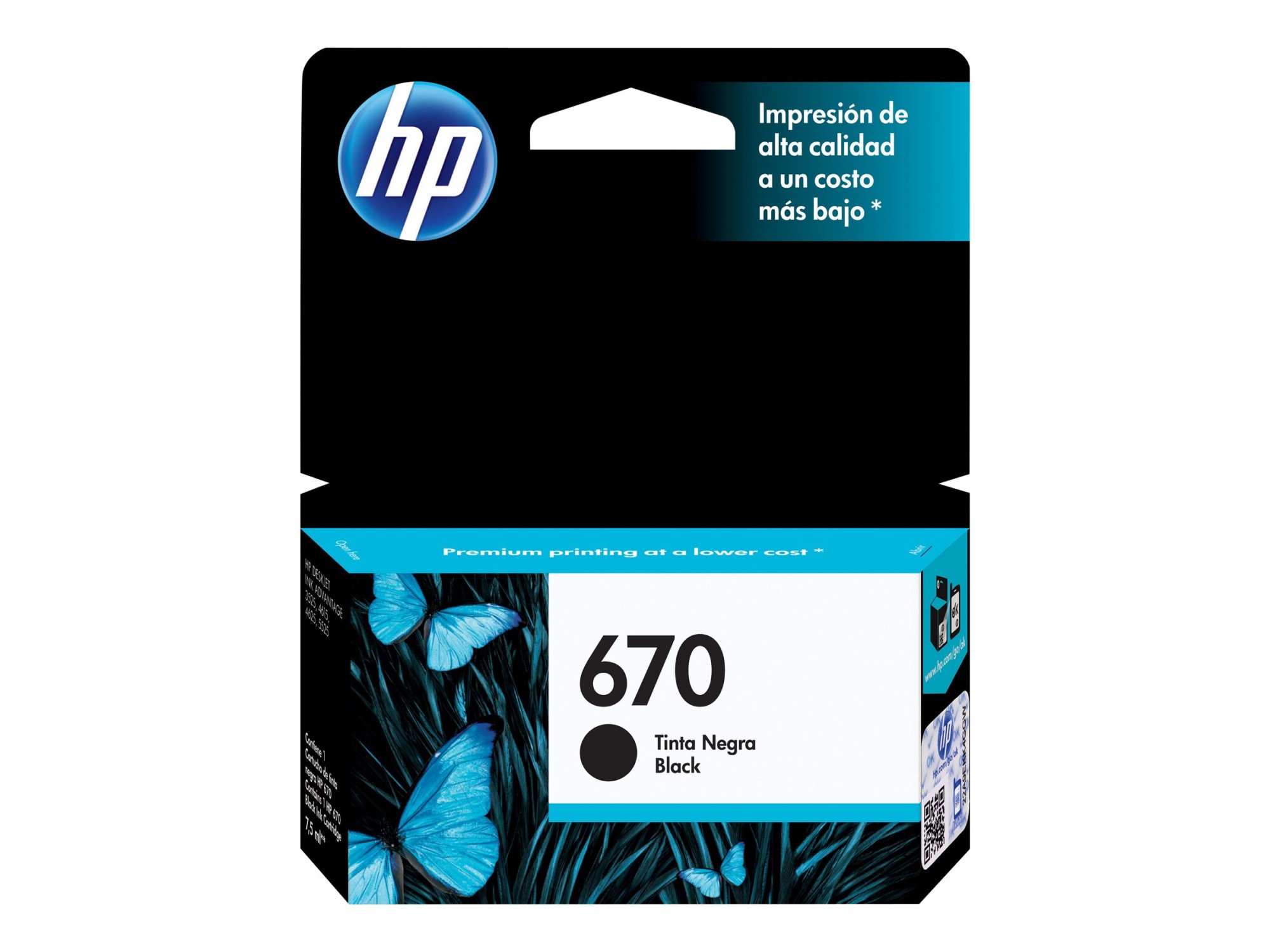 HP 670 - 14 ml - negro - original - Ink Advantage - cartucho de tinta - para Deskjet Ink Advantage 3525, Ink Advantage 46XX, Ink Advantage 5525, Ink Advantage 6525
