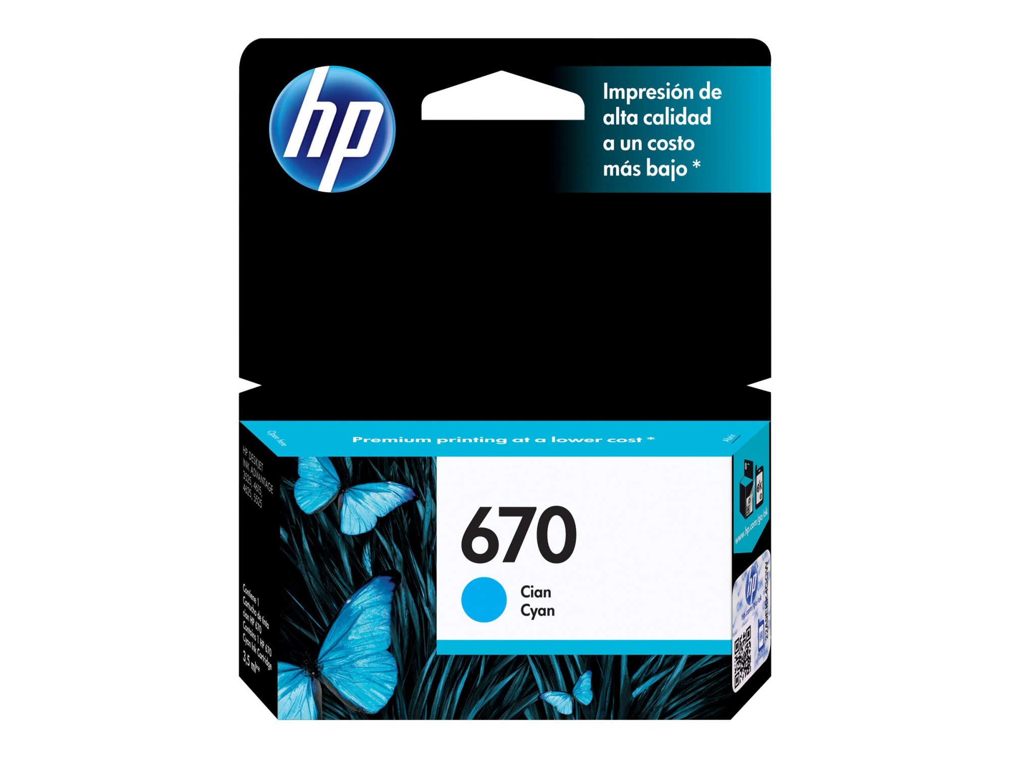 HP 670 - Cián - original - Ink Advantage - cartucho de tinta - para Deskjet Ink Advantage 3525, Ink Advantage 46XX, Ink Advantage 5525, Ink Advantage 6525