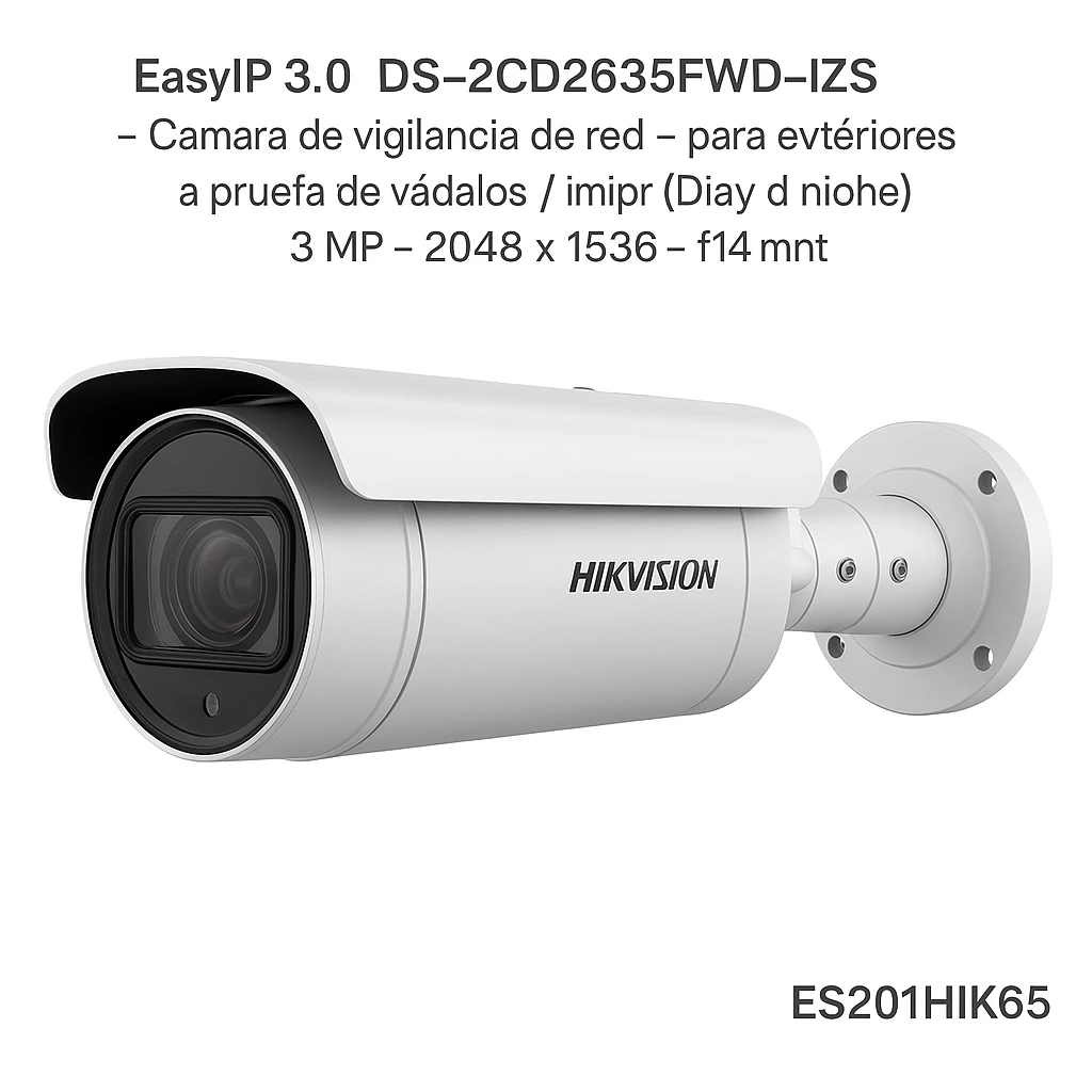 Hikvision EasyIP 3.0 DS-2CD2635FWD-IZS - Cámara de vigilancia de red - para exteriores - a prueba de vándalos / impermeable - color (Día y noche) - 3 MP - 2048 x 1536 - f14 montaje - vari-foc