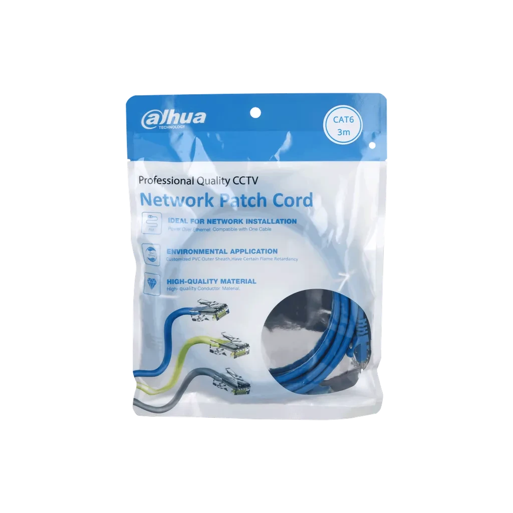 DH-PFM972-6U-3-AZ. Patch cord 3 metro Dahua categoría 6 de 24AWG COLOR AZUL