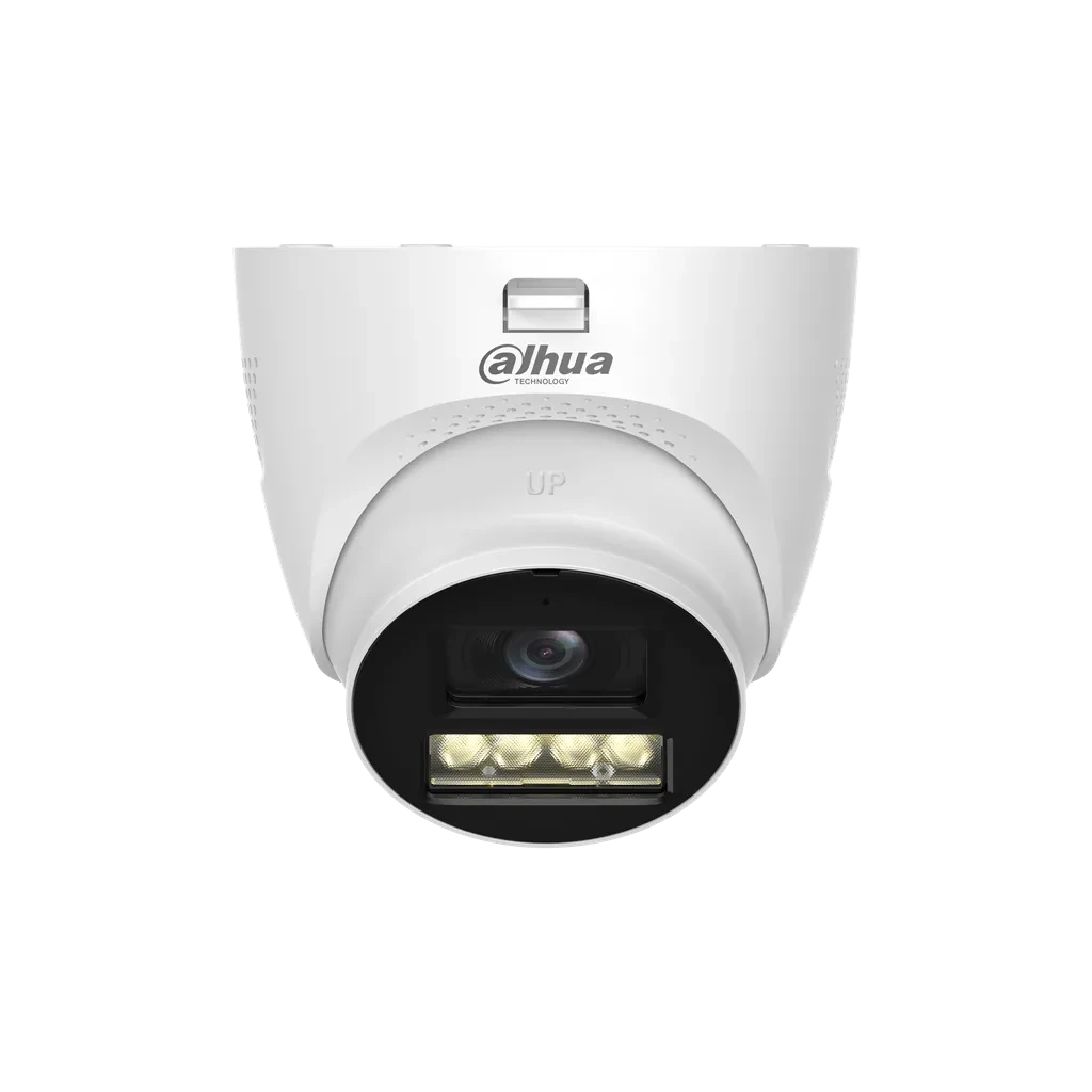 DH-HAC-HDW1200TQN-IL-T-0280B-DIP. Cámara Dahua HDCVI tipo Eyeball de 2MP lente fijo de 2.8mm iluminación dual de hasta 40m protección IP67 con audio bi direccional.