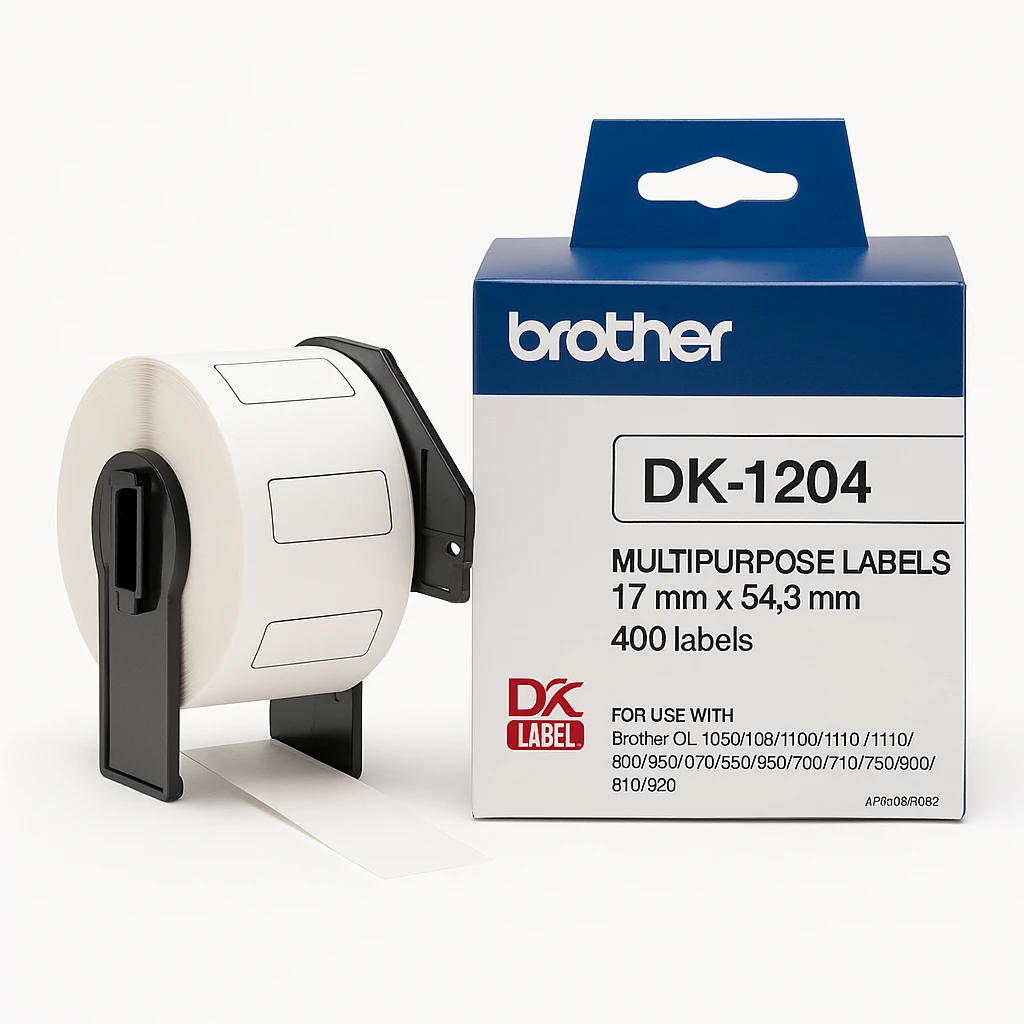 Brother DK1204 - Papel - 17 x 54.3 mm 400) etiquetas para usos múltiples - para Brother QL-1050, 1060, 1100, 1110, 500, 550, 570, 580, 650, 700, 710, 720, 800, 810, 820