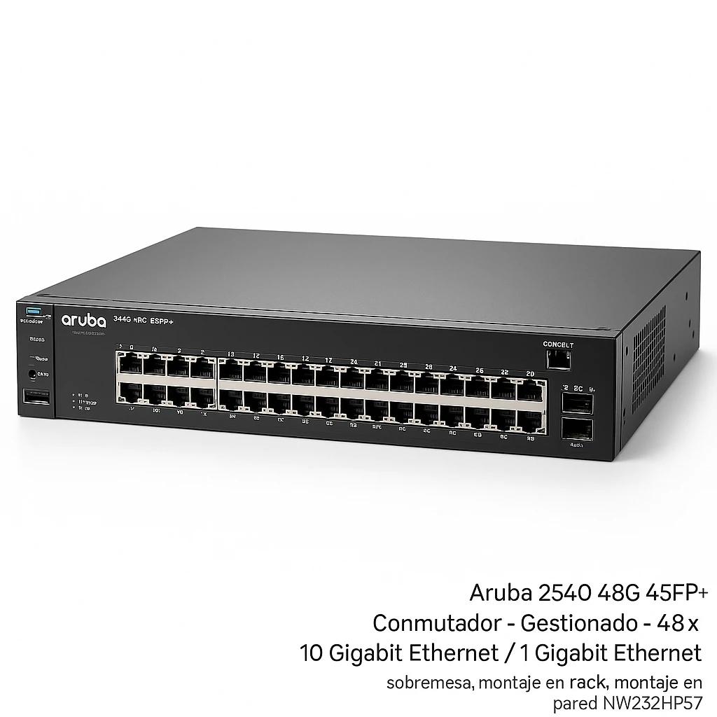 HPE Aruba 2540 48G 4SFP+ - Conmutador - Gestionado - 48 x 10/100/1000 + 4 x 10 Gigabit Ethernet / 1 Gigabit Ethernet SFP+ - sobremesa, montaje en rack, montaje en pared