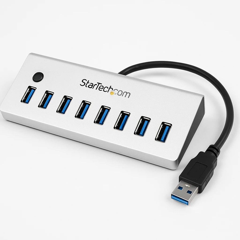 StarTech.com Concentrador USB 3.0 de 7 Puertos - Hub de Aluminio con Cable Incorporado - Interruptor para compartir periférico USB - 7 x SuperSpeed USB 3.0 - sobremesa