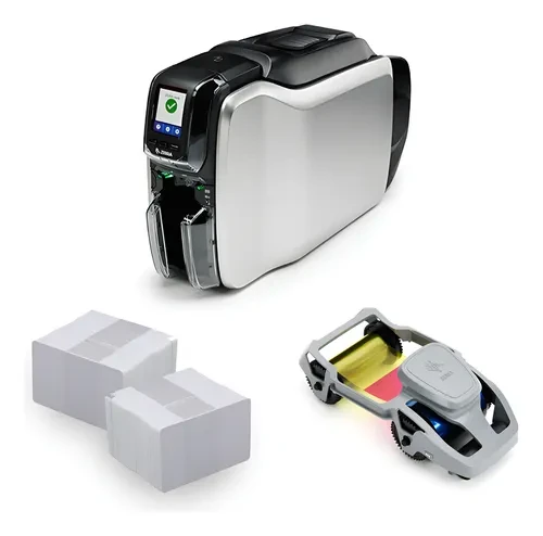 Zebra Impresora de Credenciales ZC300 Dual Sided US Cord USB & Ethernet KIT que Incluye Windows Driver CardStudio 2.0 (Standard) SW de diseño 200 PVC tarjetas YMCKOK ribbon ( para 200 imágene