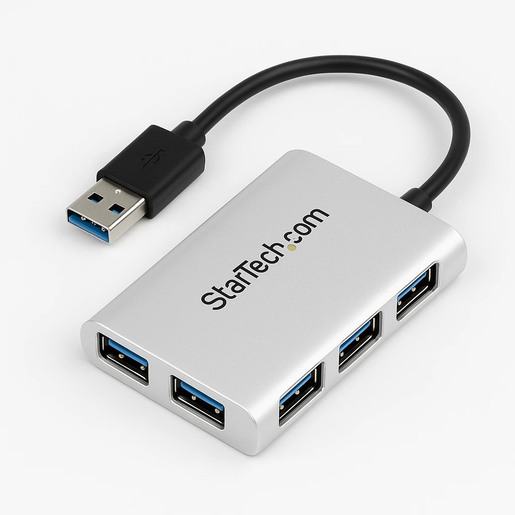 StarTech.com Concentrador Portátil USB 3.0 de 4 Puertos - Hub de Aluminio con Cable Incorporado - Hub - 4 x SuperSpeed USB 3.0