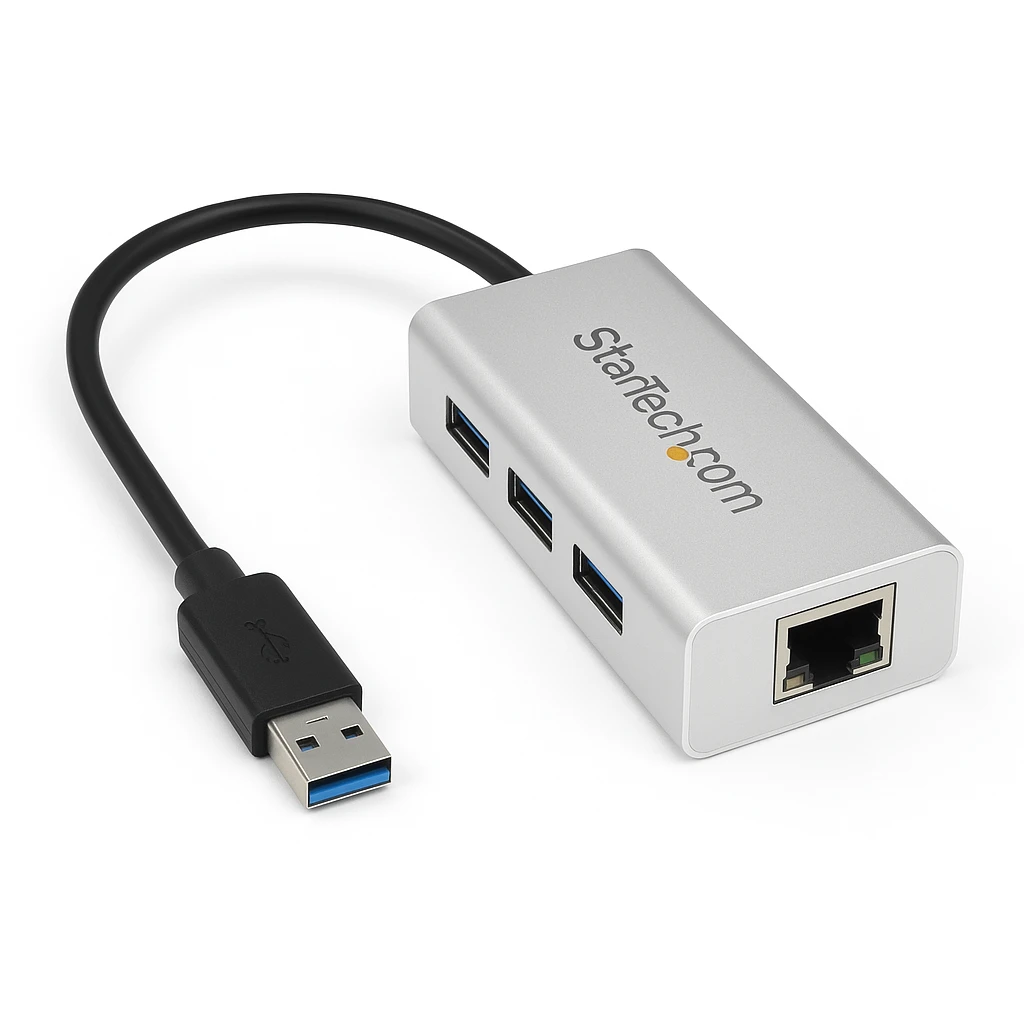 StarTech.com Hub USB 3.0 de Aluminio con Cable - Concentrador de 3 Puertos USB con Adaptador de Red Ethernet Gigabit Externo - Hub - 3 x SuperSpeed USB 3.0 + 1 x 10/100/1000 - sobremesa - par