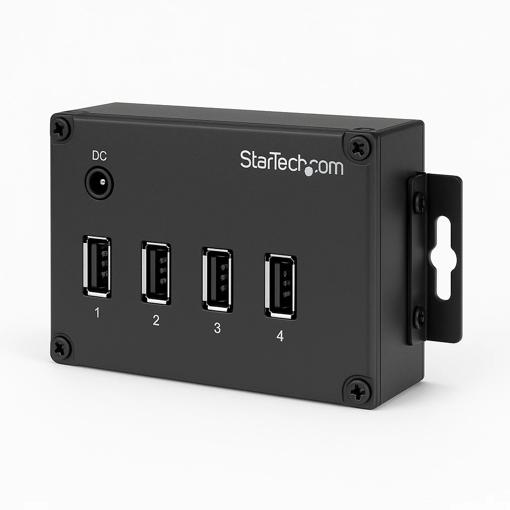 StarTech.com Rackmount USB 2.0 Hub - 4 Port Rugged Industrial USB 2.0 Hub - Hub - 4 x USB 2.0 - montaje en riel DIN - alimentación cc - para P/N: ITB20D3250, MSDREADU2OTG, USB2HAB15, USB2HAB3