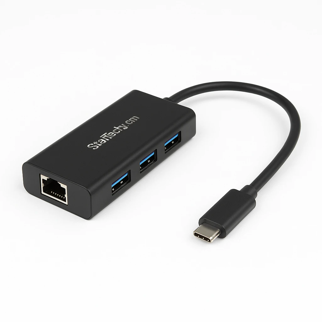 StarTech.com Adaptador Multipuertos USB-C de Red Ethernet con Hub de 3 Puertos USB 3.0 y Entrega de Potencia - Adaptador de red - USB-C - Gigabit Ethernet - negro