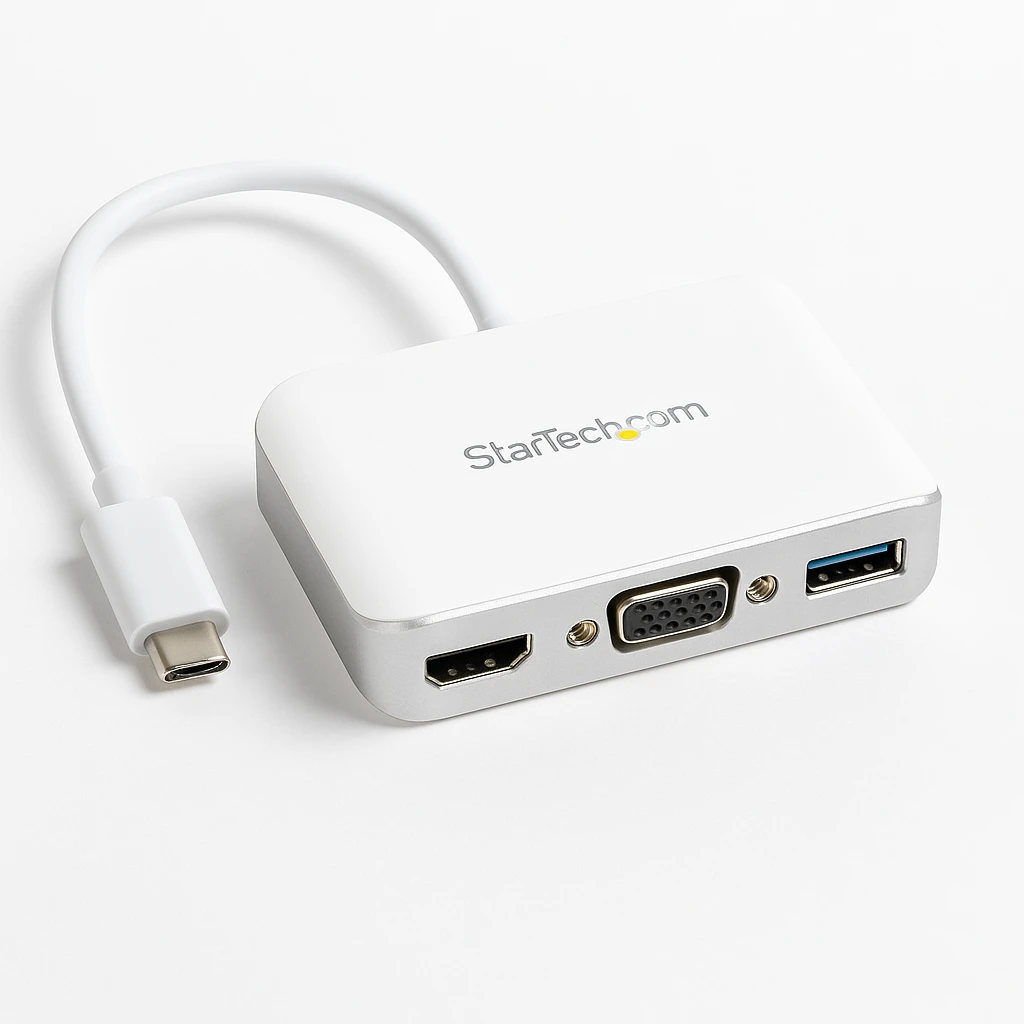 StarTech.com Adaptador Multipuertos USB-C para Portátiles - Docking Station USB Tipo C HDMI VGA GbE con Hub USB 3.0 - Blanco y Plateado - Adaptador de vídeo externo - USB-C - HDMI, RJ-45, VGA