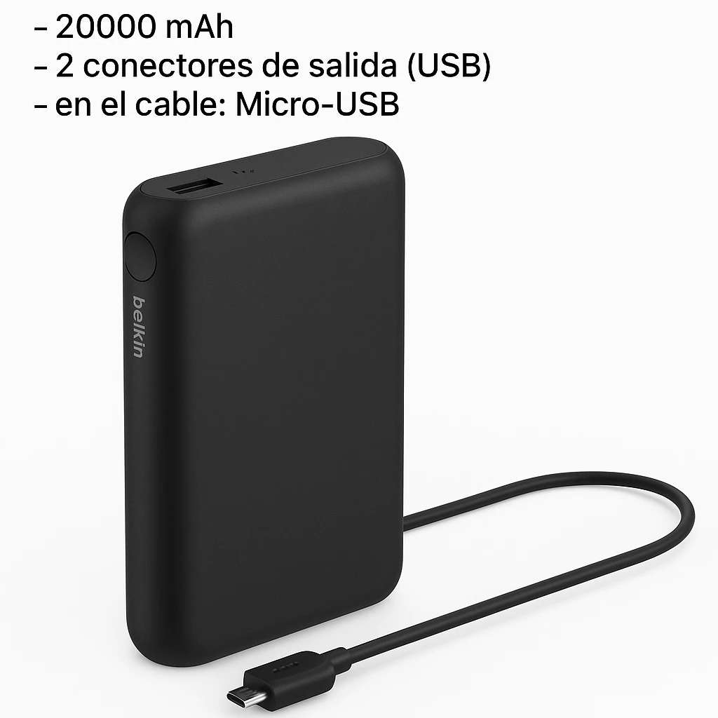 Belkin Pocket Power - Cargador portátil - 10000 mAh - 2.4 A - 2 conectores de salida (USB) - en el cable: Micro-USB - negro