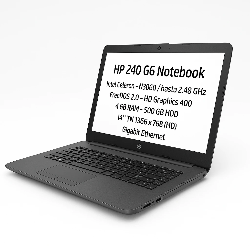 HP 240 G6 Notebook - Intel Celeron - N3060 / hasta 2.48 GHz - FreeDOS 2.0 - HD Graphics 400 - 4 GB RAM - 500 GB HDD - 14" TN 1366 x 768 (HD) - Gigabit Ethernet - - plata ceniza oscuro, textur