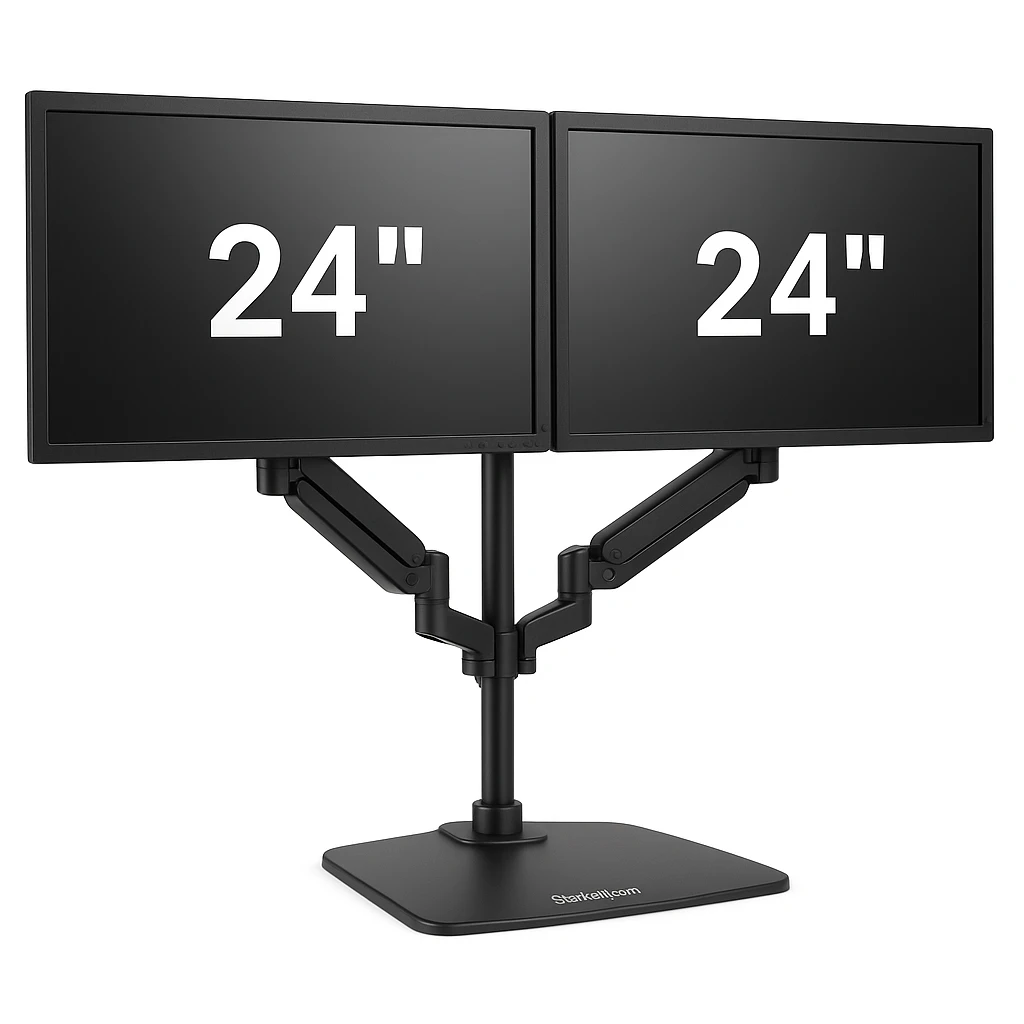 StarTech.com Soporte para Dos Monitores - Base para Dos Pantallas - Base - brazo ajustable - para pantalla LCD - plástico, acero, aluminio - negro - tamaño de pantalla: 24" - montable en el s