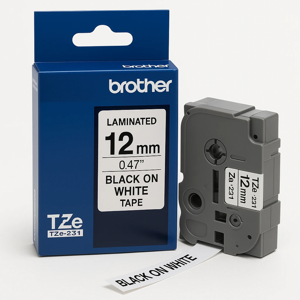 Brother TZe-231 - Adhesivo estándar - negro sobre blanco - rollo (1,2 cm x 8 m) 1 cinta(s) tipo laminado - para Brother PT-D210, D600, H110; P-Touch PT-1005, 1880, E310, E800; P-Touch Cube Pl