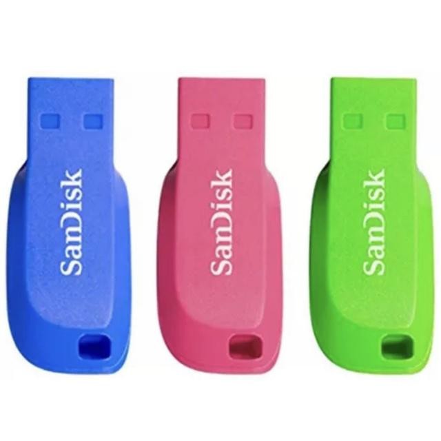 SanDisk Cruzer Blade - Unidad flash USB - 16 GB - USB 2.0 - azul, verde, rosa (paquete de 3)