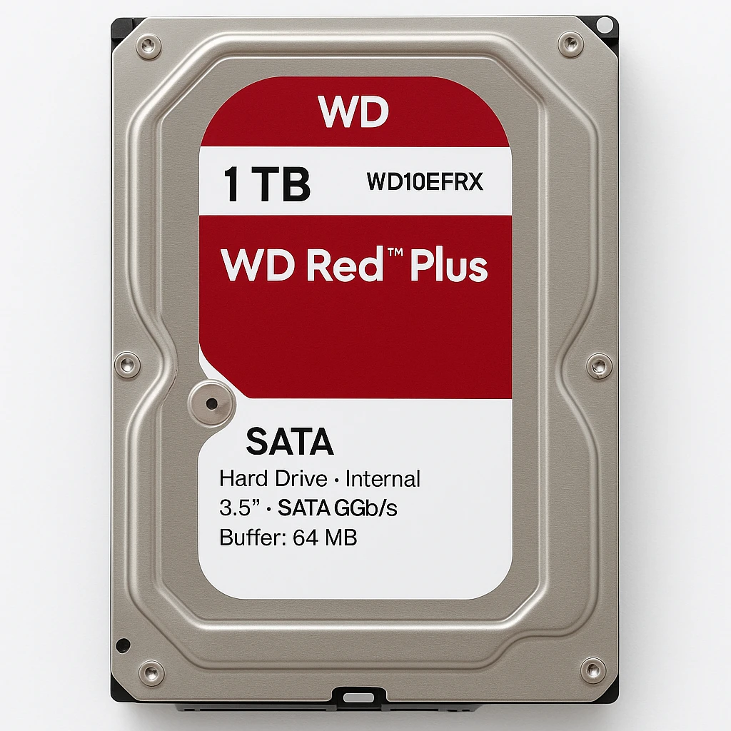 WD Red Plus WD10EFRX - Disco duro - 1 TB - interno - 3.5" - SATA 6Gb/s - búfer: 64 MB - para My Cloud EX2; EX4