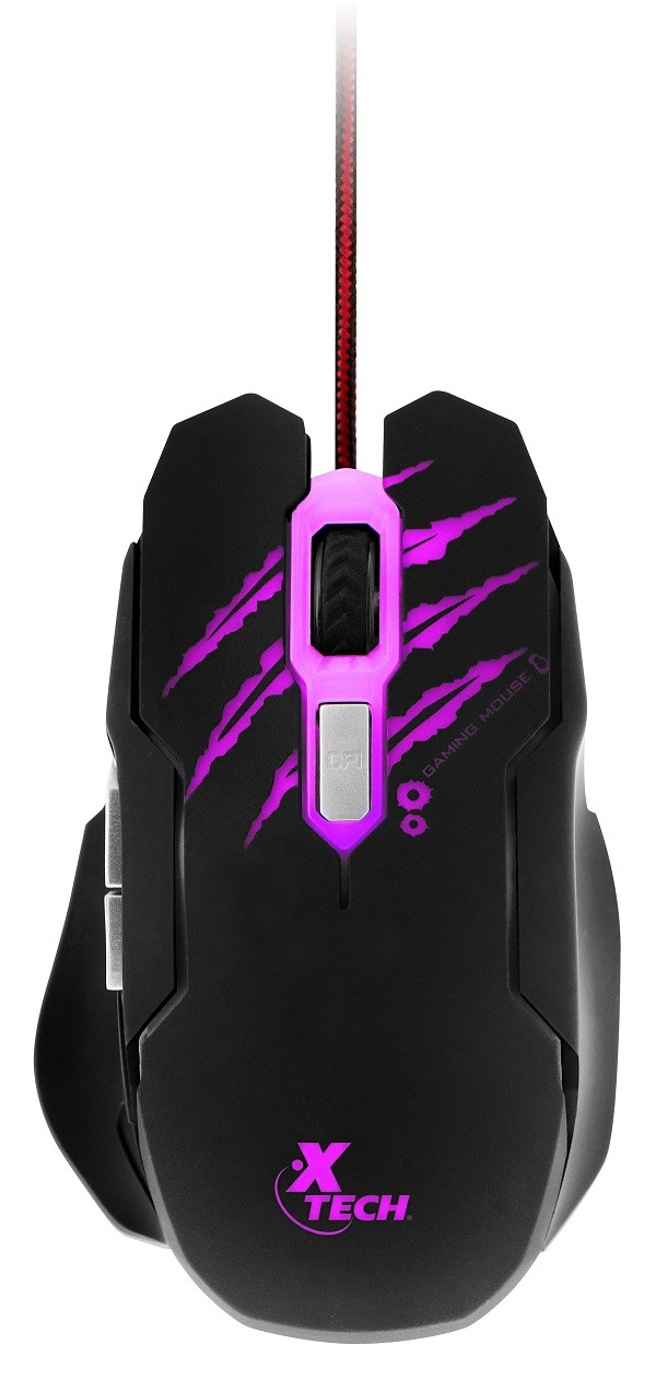Mouse para Gaming Xtech XTM-610 Lethal Haze - Resolución ajustable de hasta 3200 ppp - Luces LED de 4 colores - Cable sin enredos - para juegos 3D de 6 botones - Sensor: Óptico - Botones: 6 -