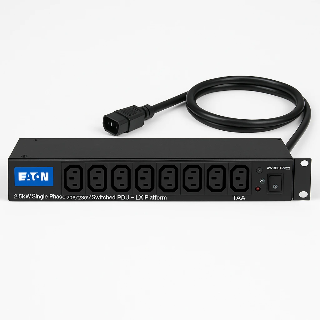 Eaton 2.5kW Single-Phase 208/230V Switched PDU - LX Platform, 8 C13 Outlets, C14 Input 2m Cord, 1U Rack-Mount, TAA - Horizontal rackmount - unidad de distribución de potencia (montaje en bast