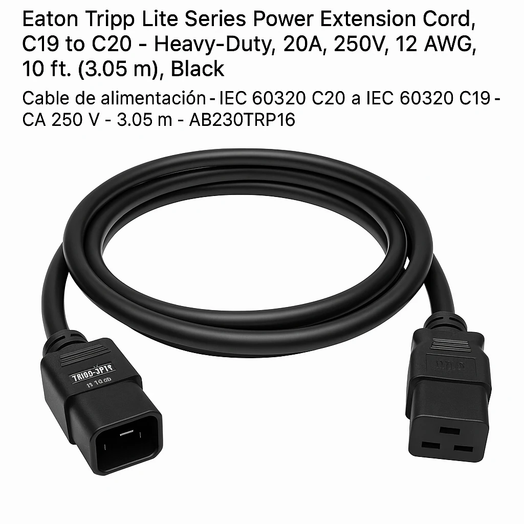 Eaton Tripp Lite Series Power Extension Cord, C19 to C20 - Heavy-Duty, 20A, 250V, 12 AWG, 10 ft. (3.05 m), Black - Cable de alimentación - IEC 60320 C20 a IEC 60320 C19 - CA 250 V - 3.05 m - 