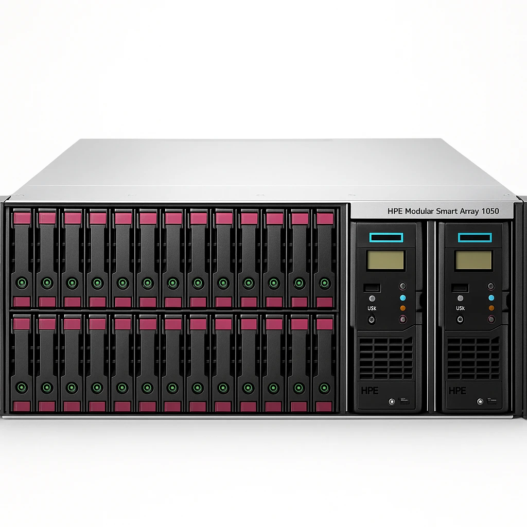 HPE Modular Smart Array 1050 Dual Controller SFF Storage - Orden unidad de disco duro - 0 TB - 24 compartimentos (SAS-2) - iSCSI (10 GbE) (externo) - montaje en bastidor - 2U