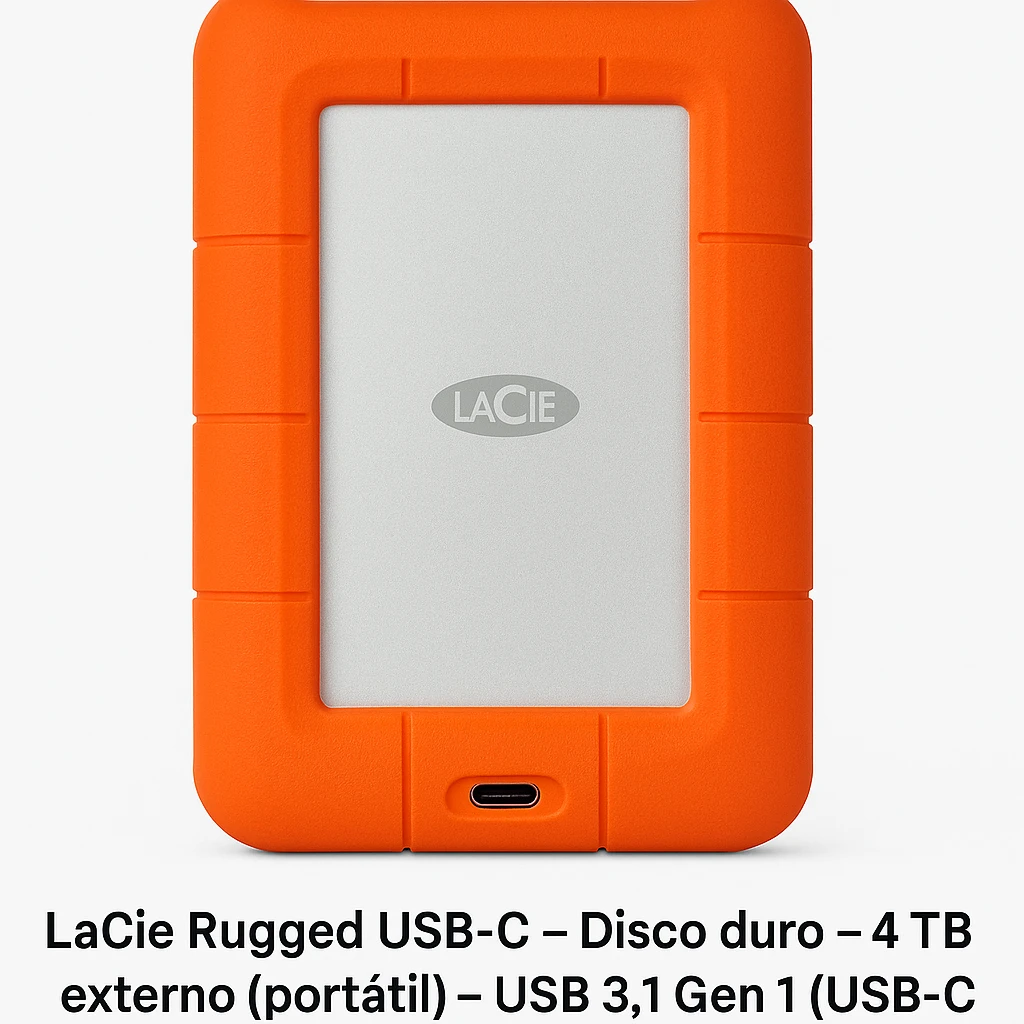 LaCie Rugged USB-C - Disco duro - 4 TB - externo (portátil) - USB 3.1 Gen 1 (USB-C conector) - naranja