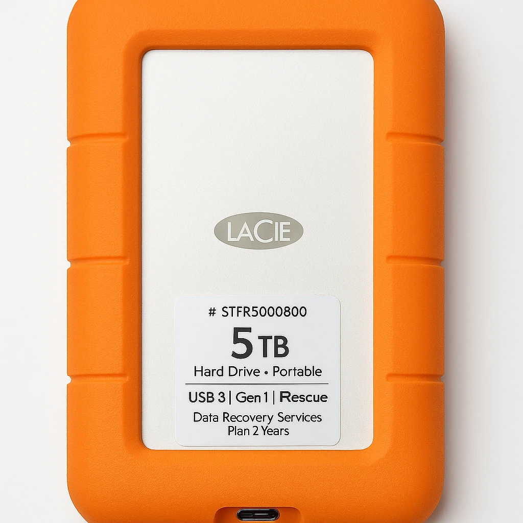 LaCie Rugged USB-C STFR5000800 - Disco duro - 5 TB - externo (portátil) - USB 3.1 Gen 1 (USB-C conector) - con Plan de Servicio de recuperación de datos Rescue durante 2 años
