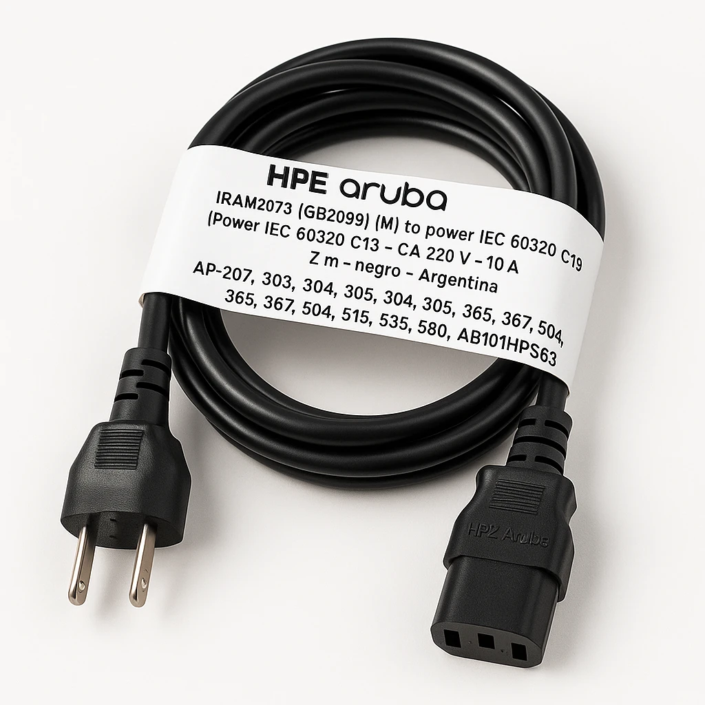 HPE Aruba - Cable de alimentación - IRAM2073 (GB2099) (M) a power IEC 60320 C13 - CA 220 V - 10 A - 2 m - negro - Argentina - para HPE Aruba AP-207, 303, 304, 305, 365, 367, 504, 515, 535, 58