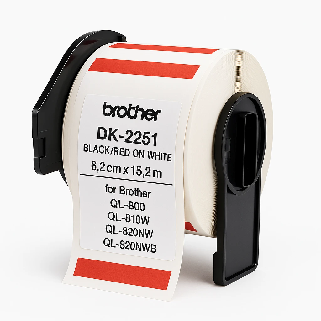 Brother DK-2251 - Negro/rojo sobre blanco - Rollo (6,2 cm x 15,2 m) 1 bobina(s) cinta de etiqueta - para Brother QL-800, QL-810W, QL-820NW, QL-820NWB