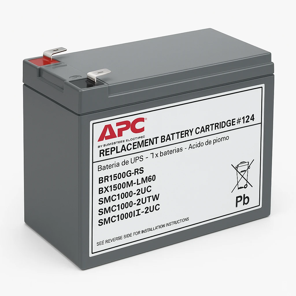 APC Replacement Battery Cartridge #124 - Batería de UPS - 1 x baterías - Ácido de plomo - para P/N: BR1500G-RS, BX1500M, BX1500M-LM60, SMC1000-2UC, SMC1000-2UTW, SMC1000I-2UC