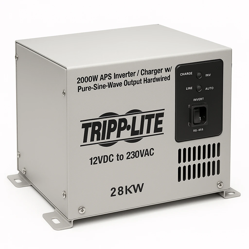 Tripp Lite 2000W APS 12VDC 230V Inverter / Charger w/ Pure Sine-Wave Output Hardwired - Convertidor de corriente CC a CA - CA 230 / CC 12 V - 2 kW - RS-485 - gris