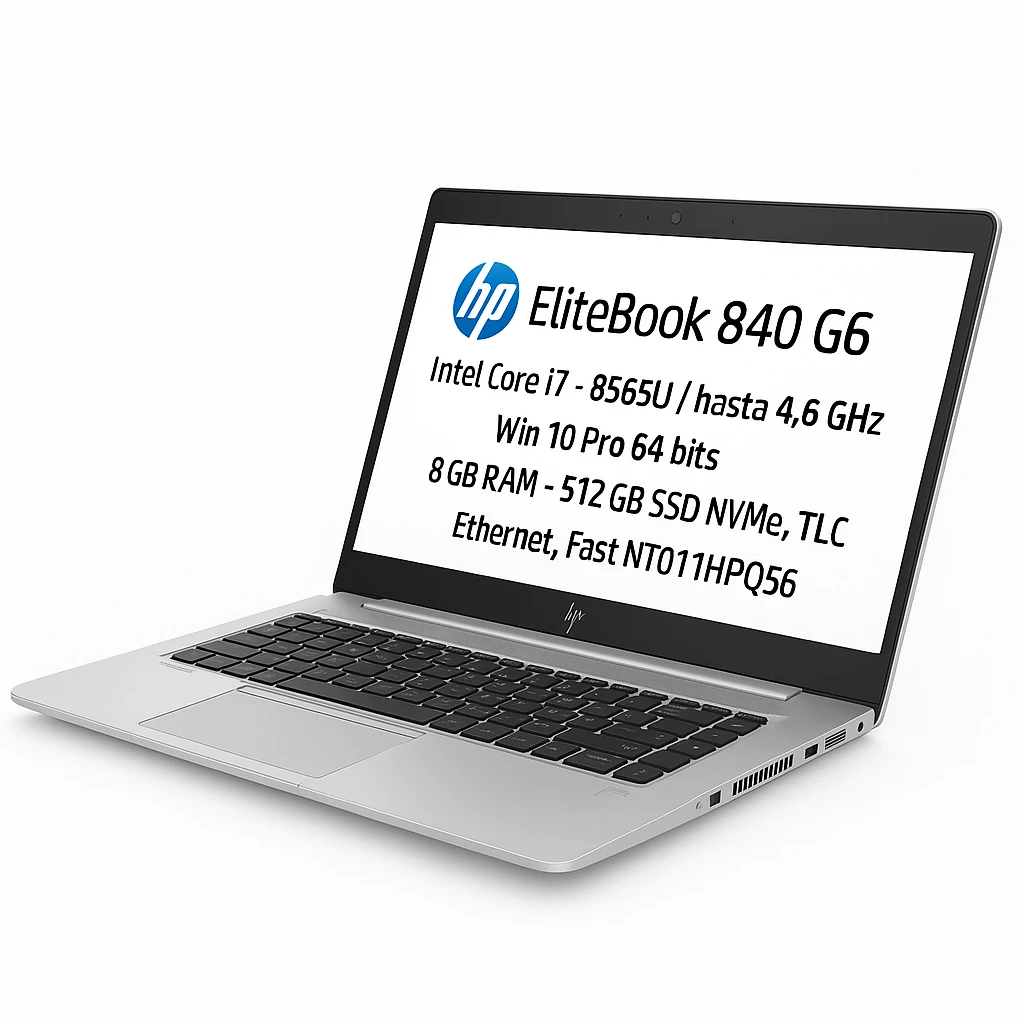 HP EliteBook 840 G6 Notebook - Intel Core i7 - 8565U / hasta 4.6 GHz - Win 10 Pro 64 bits - UHD Graphics 620 - 8 GB RAM - 512 GB SSD NVMe, TLC - 14" IPS 1920 x 1080 (Full HD) - Ethernet, Fast