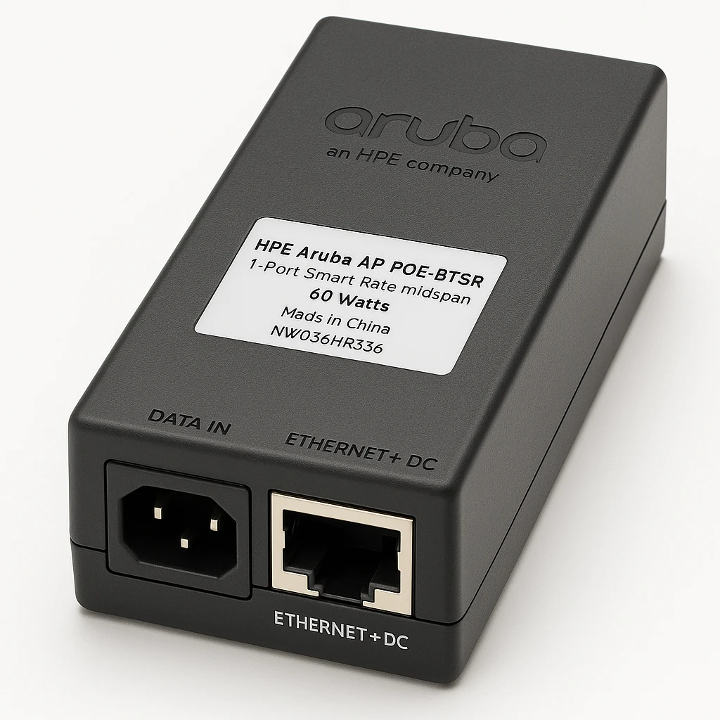 HPE Aruba AP-POE-BTSR 1-Port Smart Rate midspan - Inyector de corriente - 60 vatios - para HPE Aruba AP-534, AP-535, AP-555, AP-584, AP-585, AP-585EX, AP-587, AP-587EX