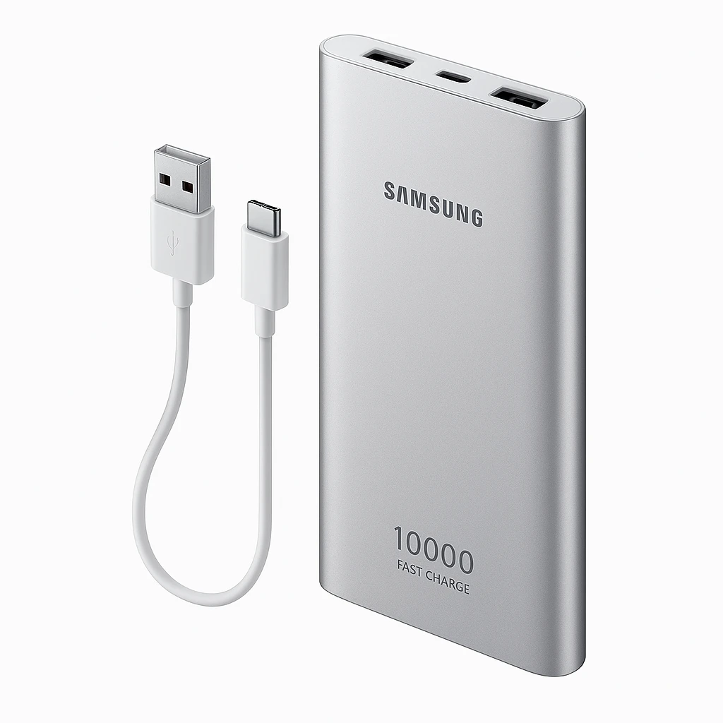 Samsung EB-P1100 - Cargador portátil - 10000 mAh - 2 A - FC - 2 conectores de salida (USB) - en el cable: USB-C - plata