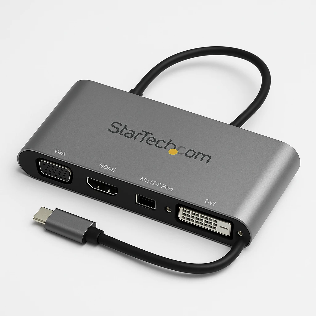 StarTech.com Adaptador USB-C Multipuertos de Vídeo - de Aluminio - USB Tipo C a VGA / 4K HDMI/Mini DisplayPort/DVI - Gris Espacial - Adaptador de vídeo externo - USB-C - HDMI, DVI, Mini Displ
