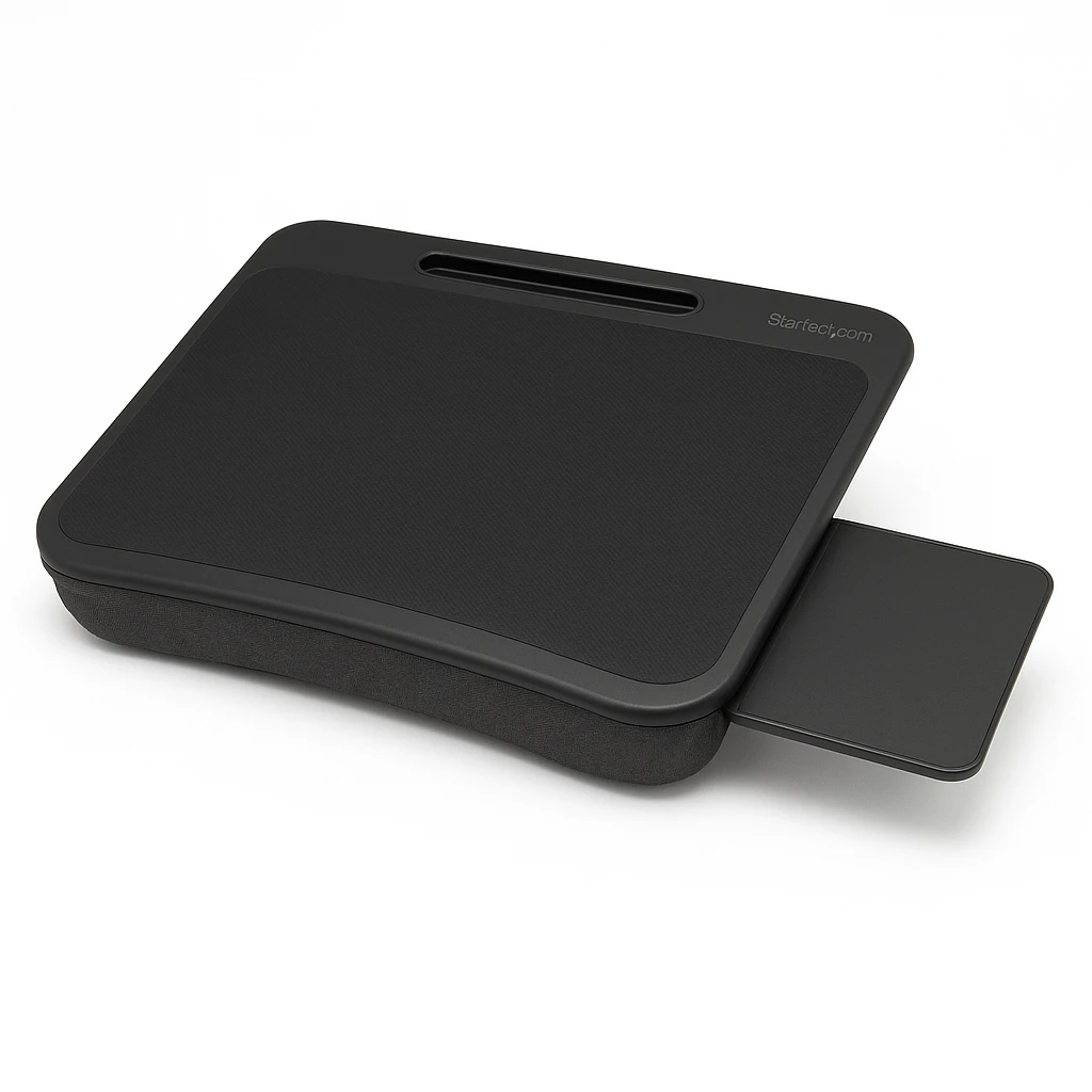 StarTech.com Soporte de Regazo para Portatil de 13" o 15" con Superficie Antideslizante Resistente al Calor y Bandeja Retractil para Raton - Almohadilla para portátil - 13" - 15" - negro, gri