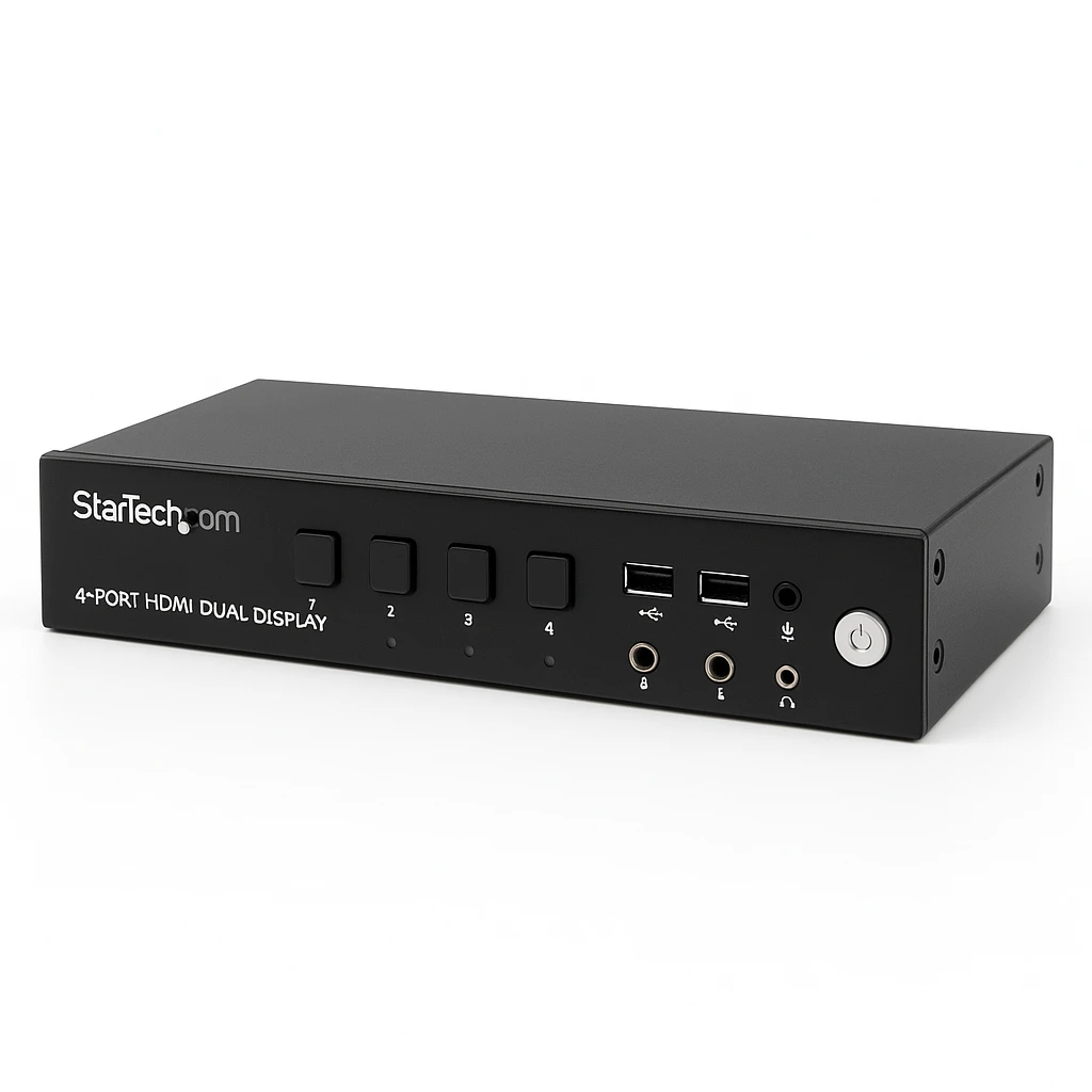 StarTech.com Switch Conmutador KVM de 4 Puertos HDMI - 4K de 30Hz - de Pantalla Doble - Conmutador KVM / audio / USB - 4 x KVM / audio / USB - montaje en rack