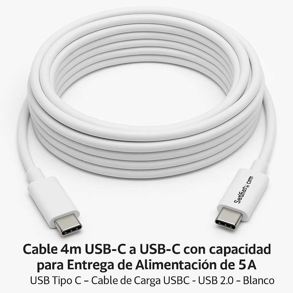 StarTech.com Cable 4m USB-C a USB-C con capacidad para Entrega de Alimentación de 5A - USB Tipo C - Cable de Carga USBC - USB 2.0 - Blanco - Cable USB - 24 pin USB-C (M) a 24 pin USB-C (M) - 