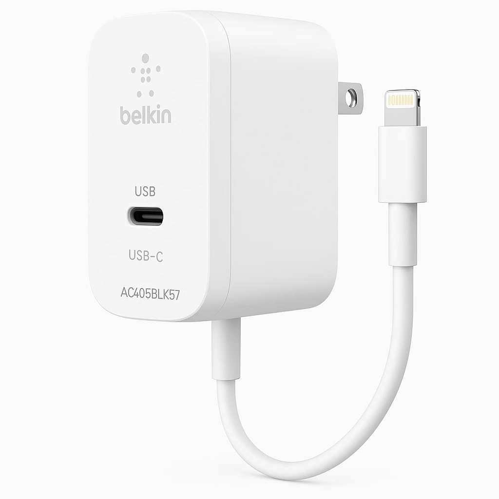 Belkin Wall Charger - Adaptador de corriente - 30 vatios - 6 A - PD - 2 conectores de salida (USB, 24 pin USB-C) - en el cable: Lightning - blanco