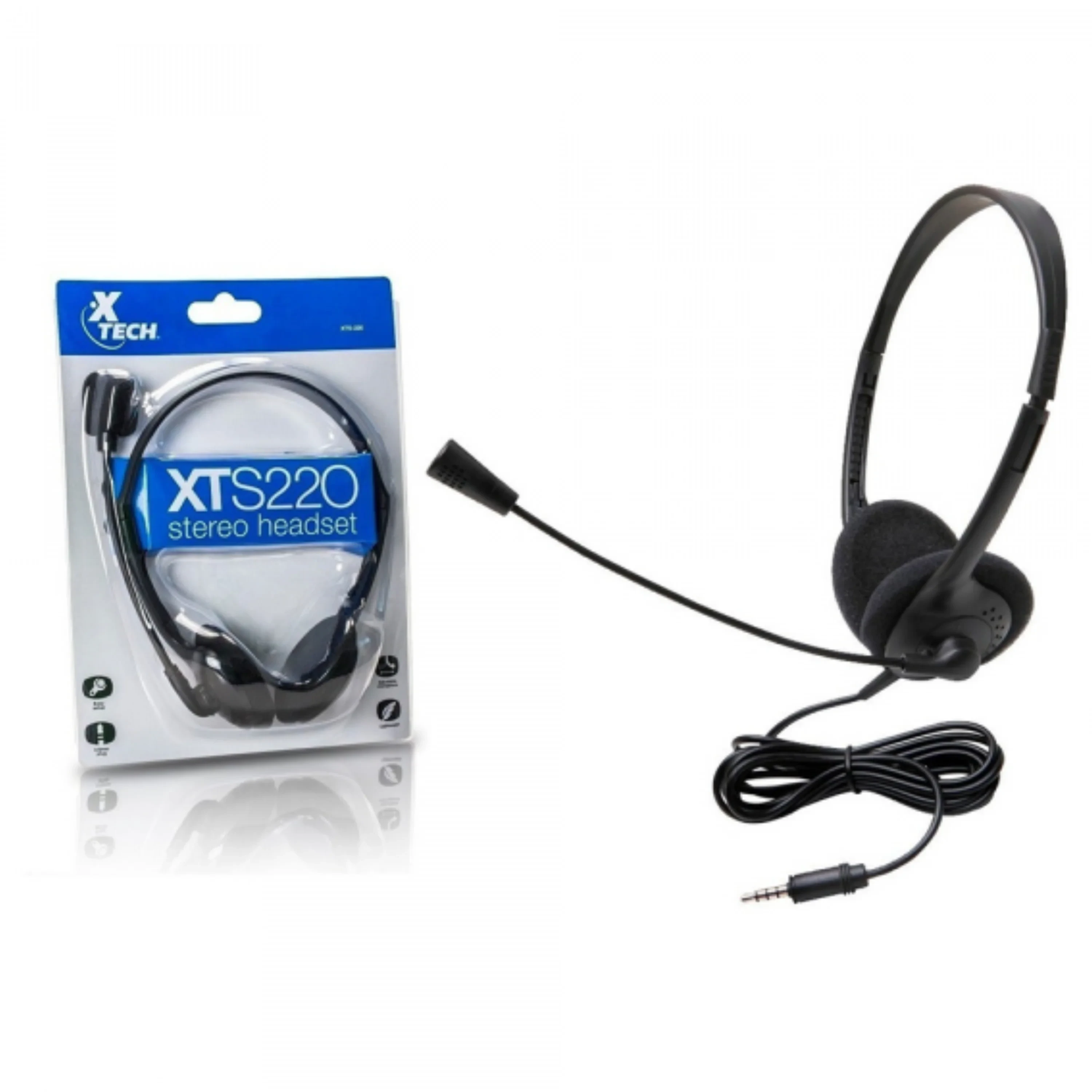 Xtech - Headset - Over-the-ear - Wired - Microphone – Black-Connection type: Two 3.5mm plugs for mic and audio