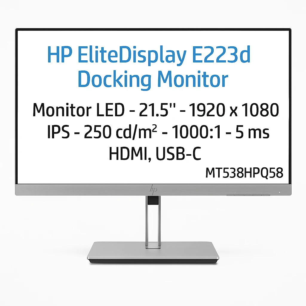 HP EliteDisplay E223d Docking Monitor - Monitor LED - 21.5" - 1920 x 1080 Full HD (1080p) @ 60 Hz - IPS - 250 cd/m² - 1000:1 - 5 ms - HDMI, USB-C - promoción