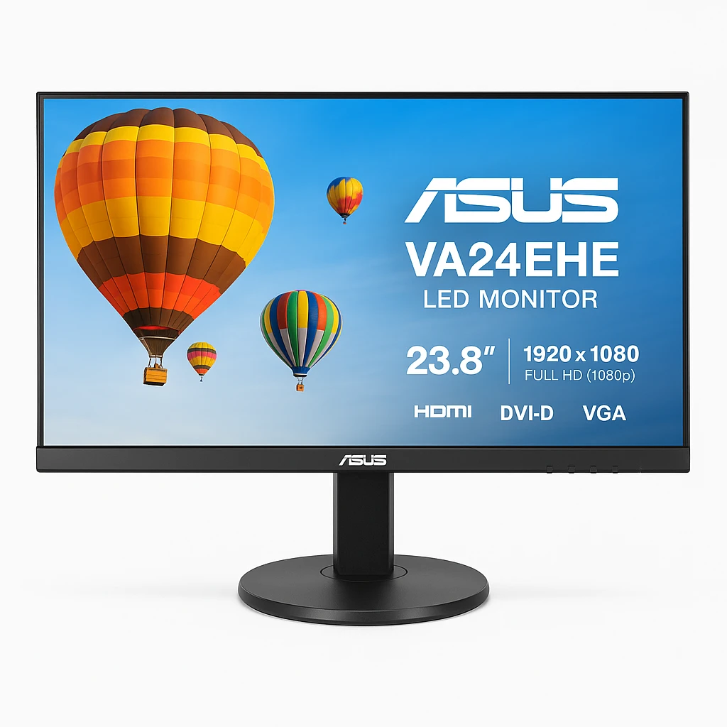 ASUS VA24EHE - Monitor LED - 23.8" - 1920 x 1080 Full HD (1080p) - IPS - 250 cd/m² - 1000:1 - 5 ms - HDMI, DVI-D, VGA - negro
