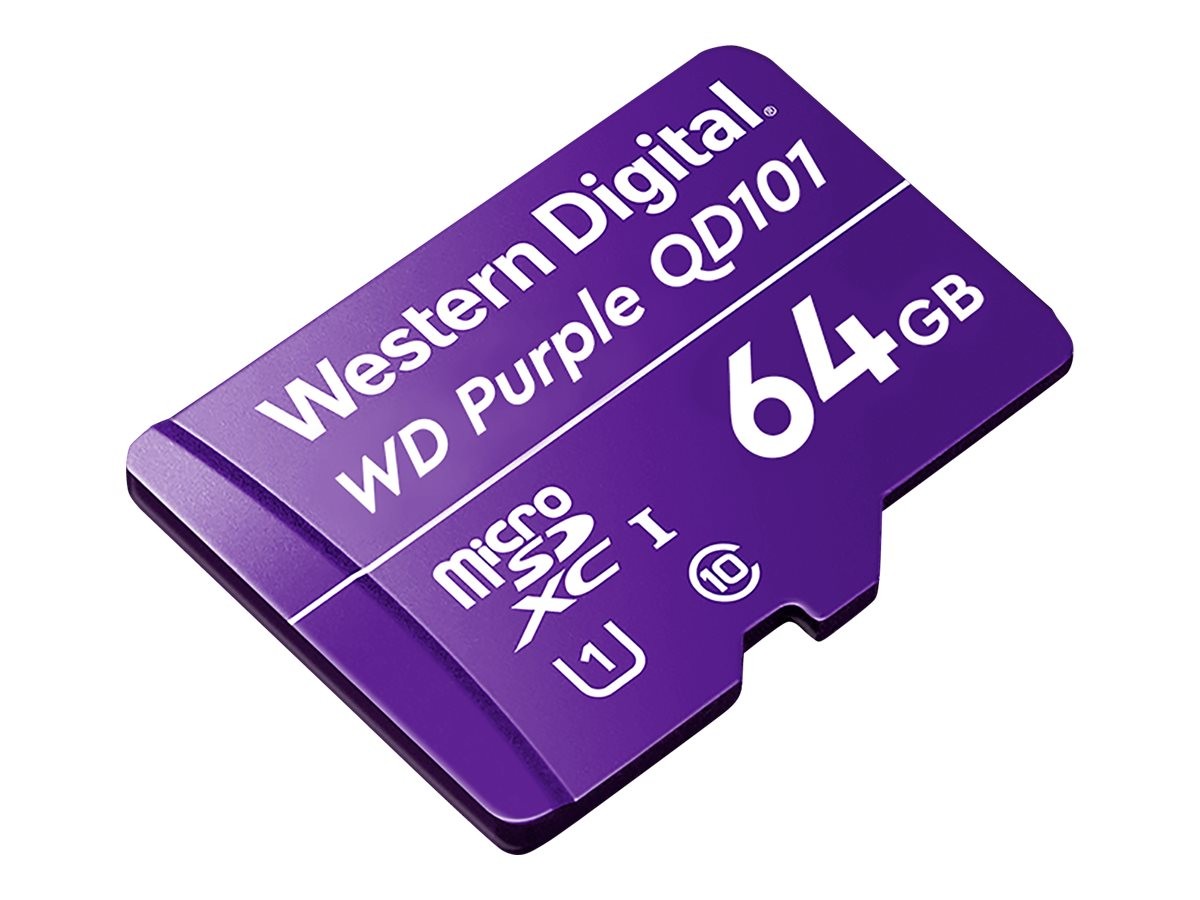 WD Purple SC QD101 WDD064G1P0C - Tarjeta de memoria flash - 64 GB - UHS-I U1 / Class10 - microSDXC UHS-I - púrpura