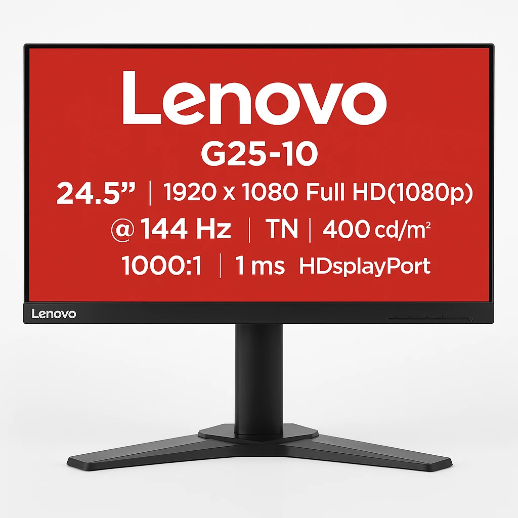 Lenovo G25-10 - Monitor LED - 24.5" - 1920 x 1080 Full HD (1080p) @ 144 Hz - TN - 400 cd/m² - 1000:1 - 1 ms - HDMI, DisplayPort - negro azabache