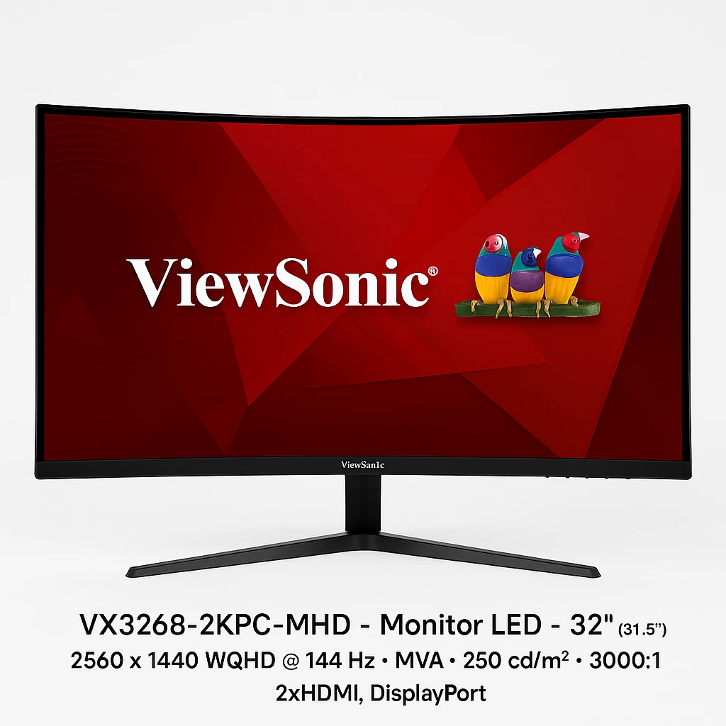 ViewSonic VX3268-2KPC-MHD - Monitor LED - curvado - 32" (31.5" visible) - 2560 x 1440 WQHD @ 144 Hz - MVA - 250 cd/m² - 3000:1 - 1 ms - 2xHDMI, DisplayPort - altavoces