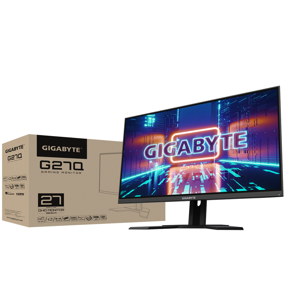 Gigabyte G27Q - Monitor LED - 27" - 2560 x 1440 QHD @ 144 Hz - IPS - 320 cd/m² - 1000:1 - DisplayHDR 400 - 1 ms - 2xHDMI, DisplayPort - altavoces