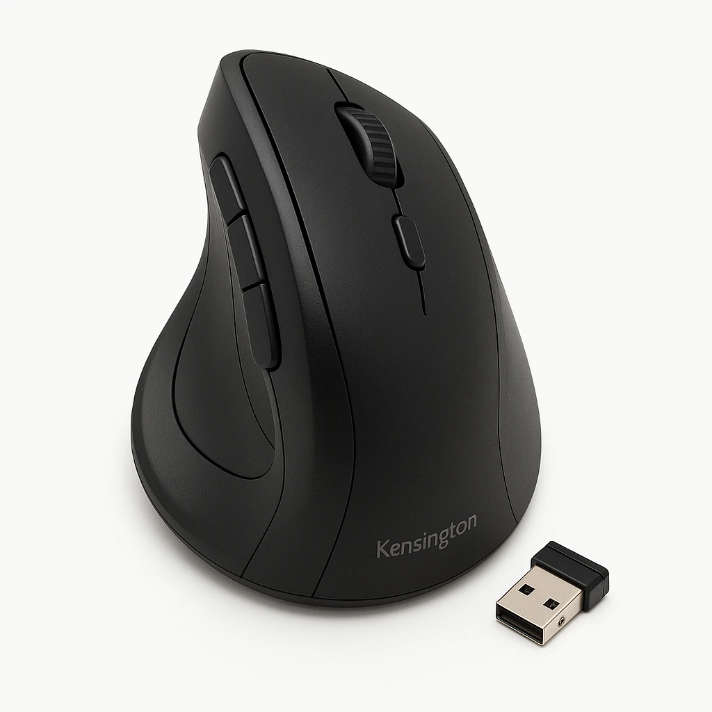 Kensington Pro Fit Ergo Vertical Wireless Mouse - Ratón vertical - ergonómico - diestro - 6 botones - inalámbrico - receptor inalámbrico USB - negro