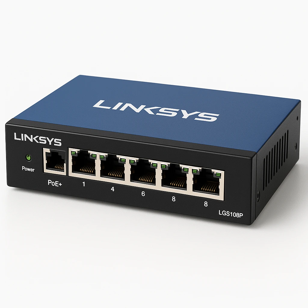 Linksys LGS108P - Conmutador  - sin gestionar - 4 x 10/100/1000 (PoE+) + 4 x 10/100/1000 - sobremesa, montaje en pared - PoE+ - ca 100/230 V - 2 años de garantía 